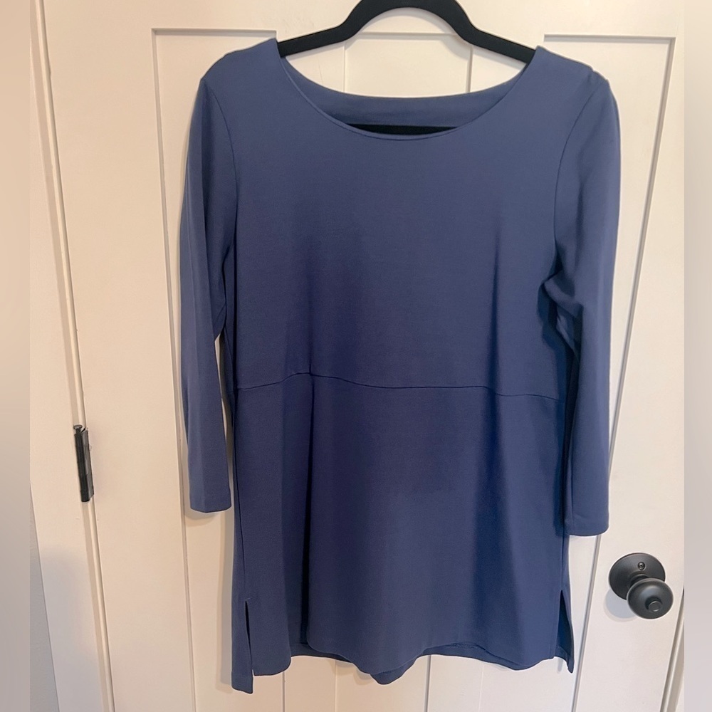 J. Jill Long Sleeve Ponte Tunic Top Shirt Small Navy Blue Stretch Small Petite